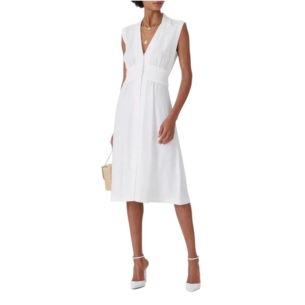 ba&sh Lady Dress Women XS Off-White Sleeveless Button Front Midi Parisian Chic